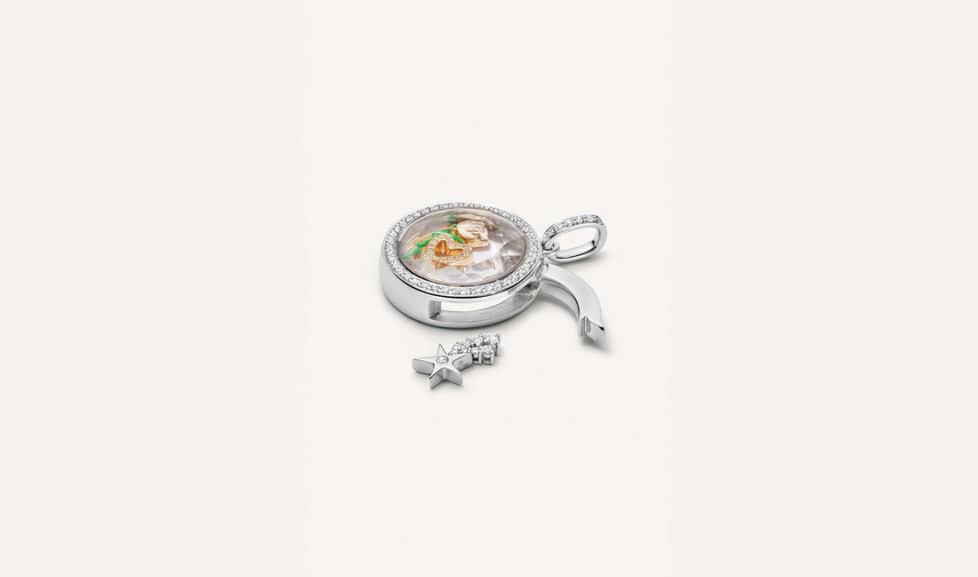 Mini Helios Round Diamond White Gold Locket 18k