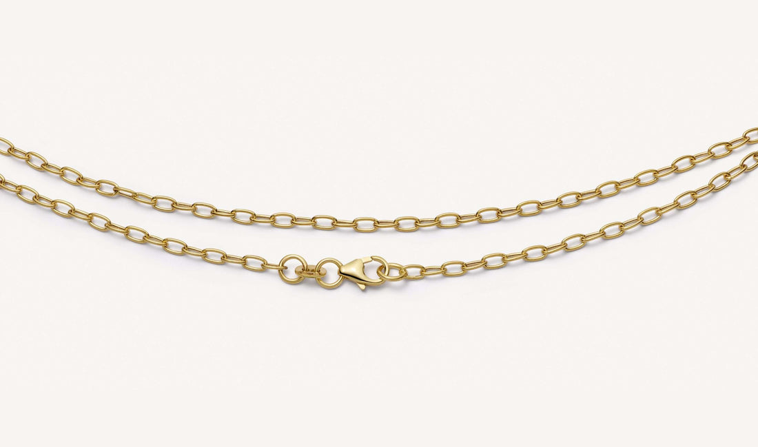 Oval Necklace Long Chain 14k