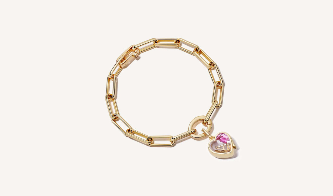 Single Heart Locket link bracelet 14k