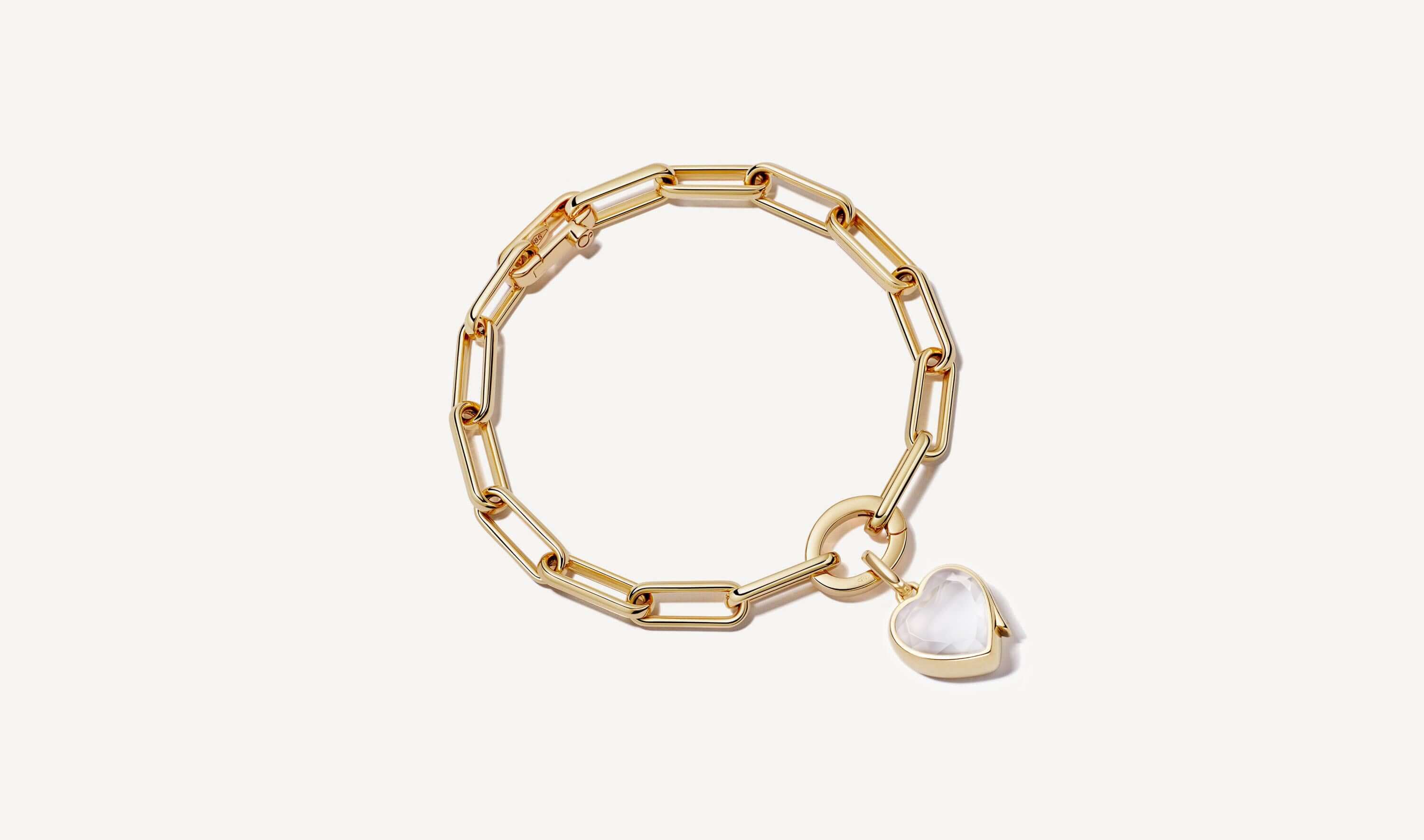 Single Heart Locket link bracelet 14k