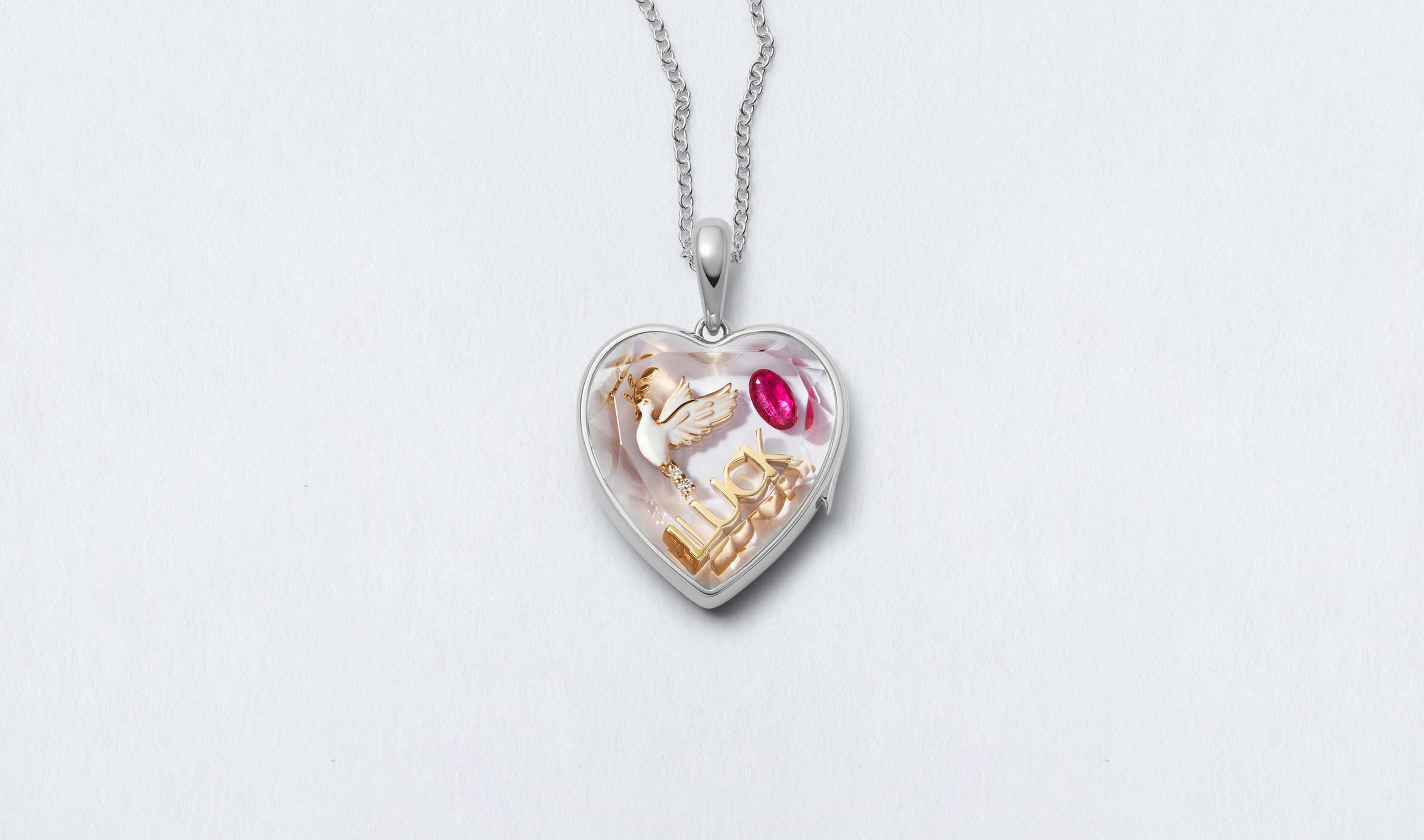 White Heart of Gold Locket 14k